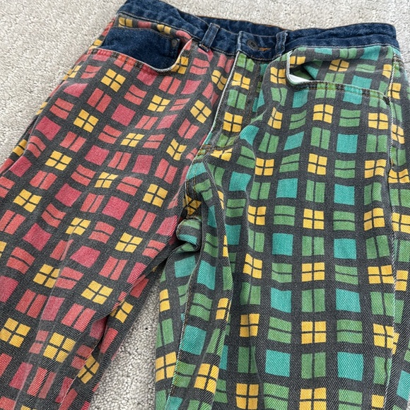 Ragged Priest x Free People plaid jeans red yellow blue green color block mom - Picture 5 of 9